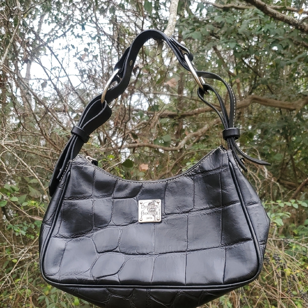 Dooney & Bourke Black Shoulder Bag with Textured Leather